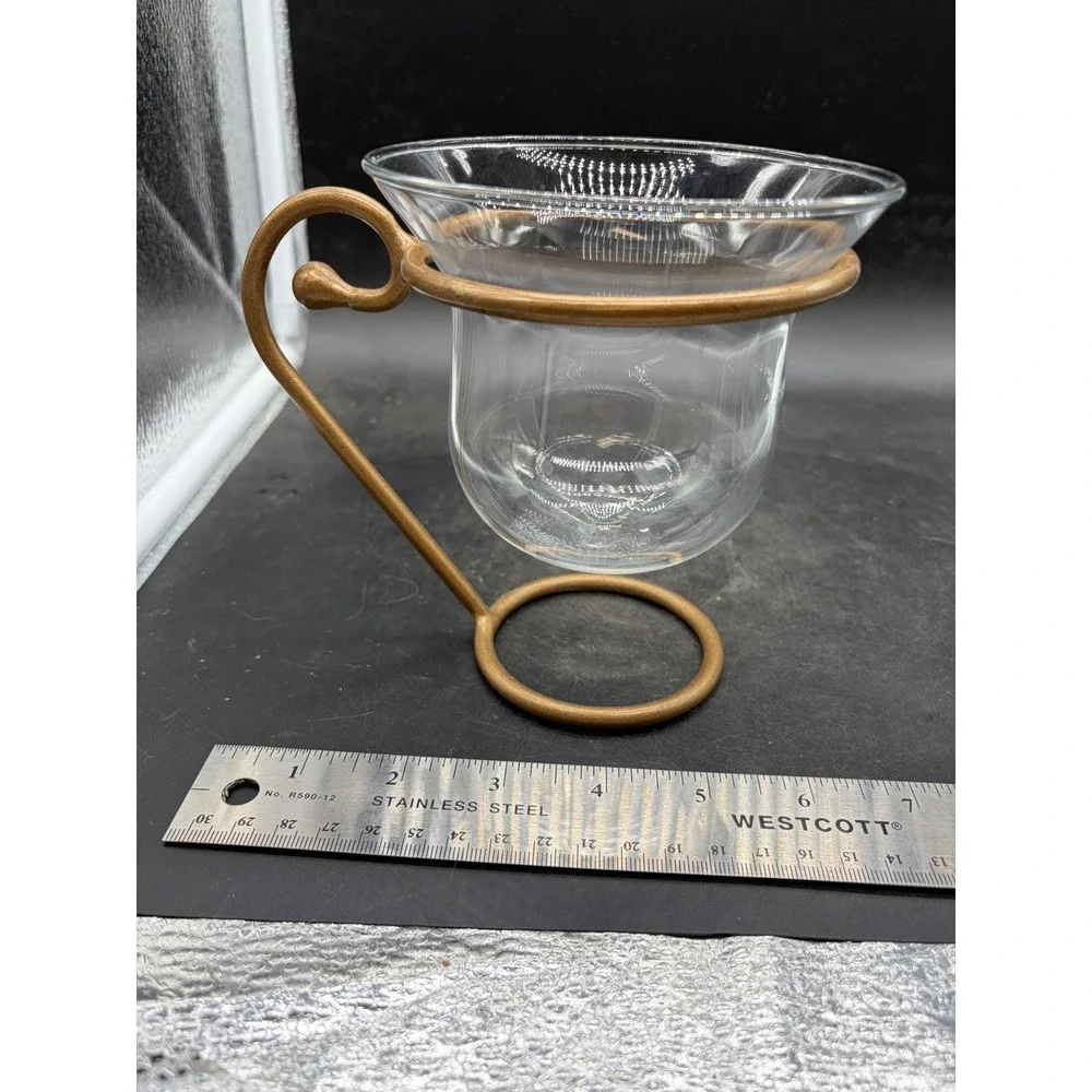 Modern Gold Metal and Clear Glass Votive Tea Light Candle Holder with Handle
